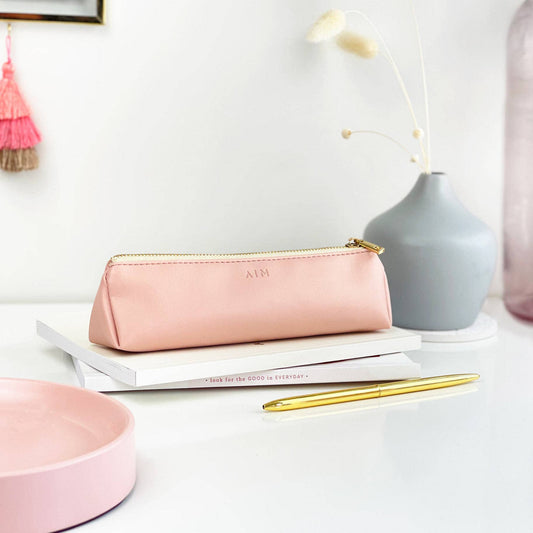 Blush Pink Vegan Leather Pencil Case with Gold Zip